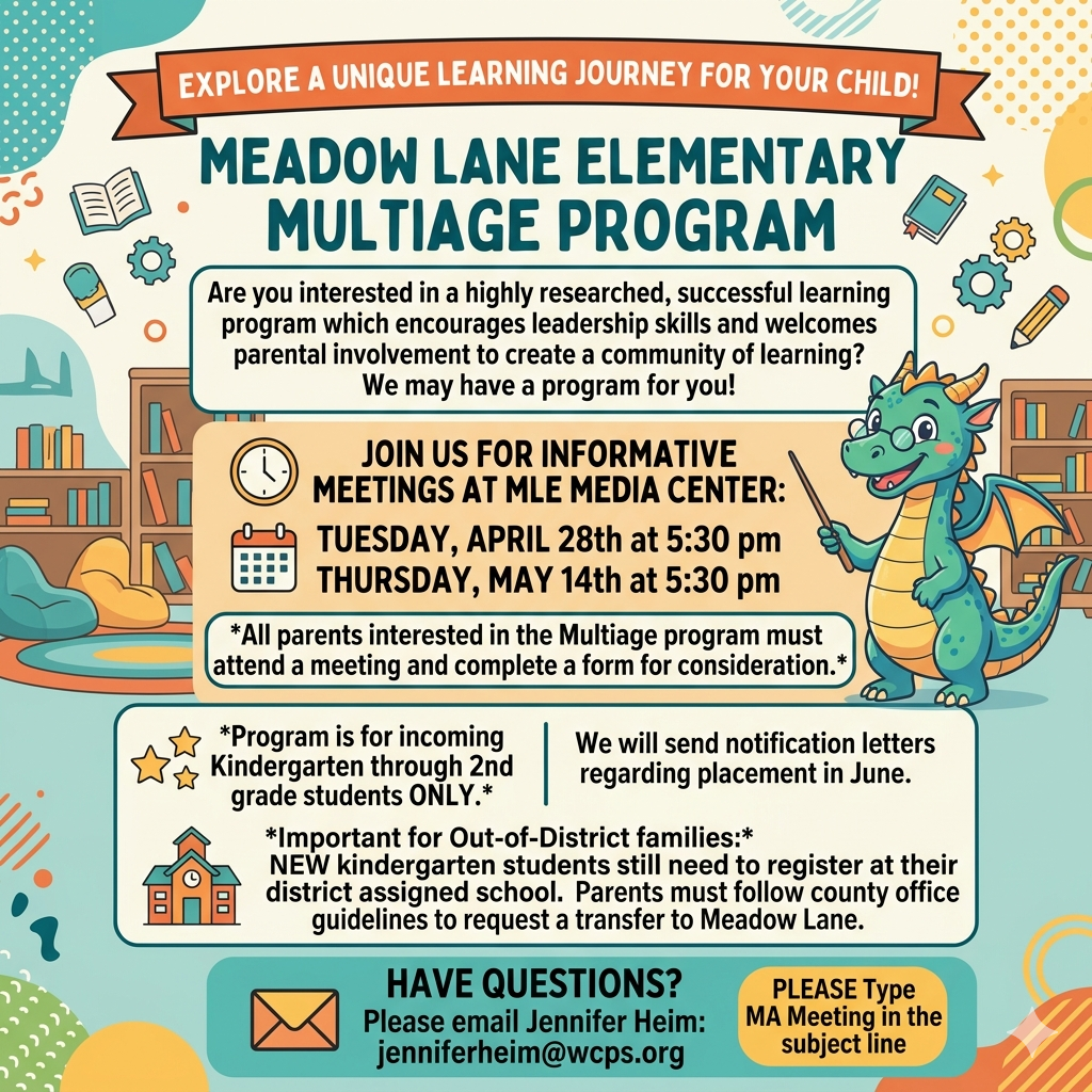mle multiage program flyer with meeting dates and time and information