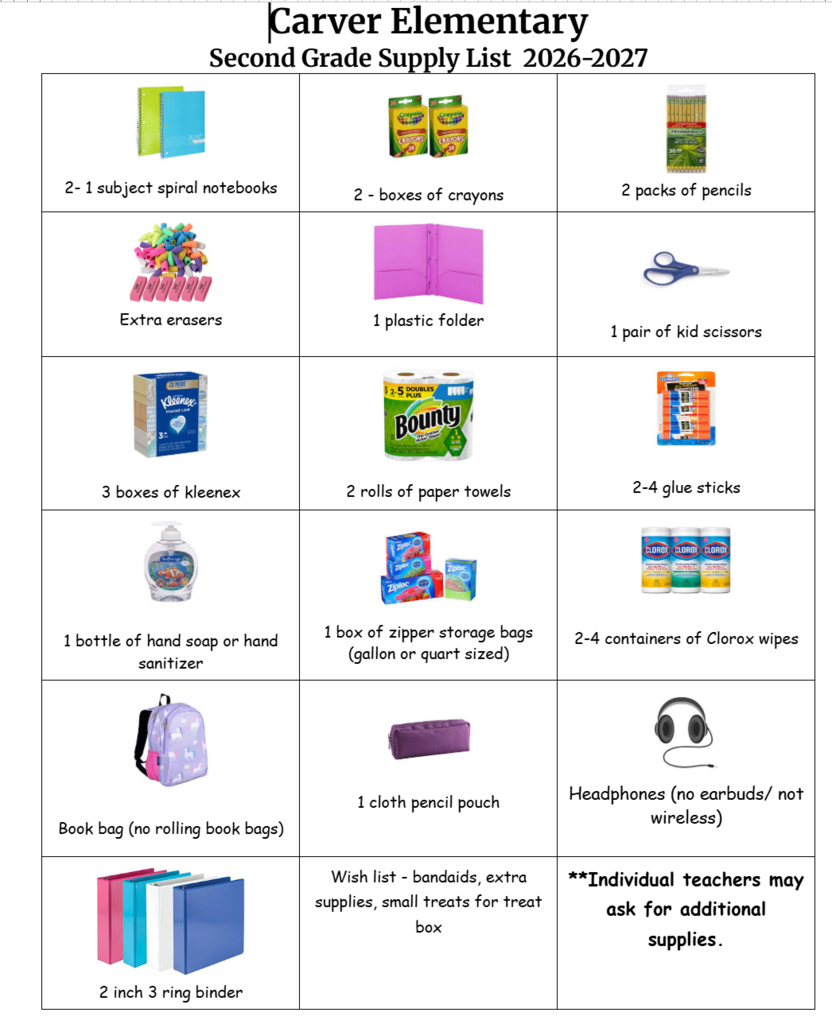 Second Grade Supply List