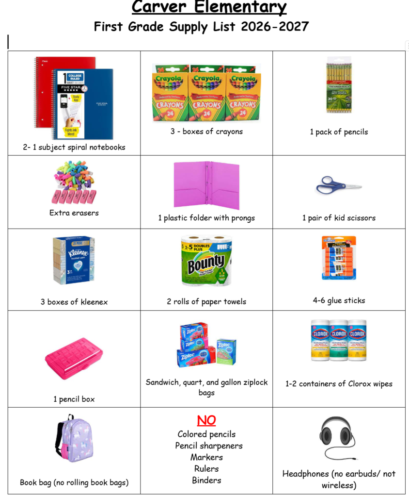 First Grade Supply List