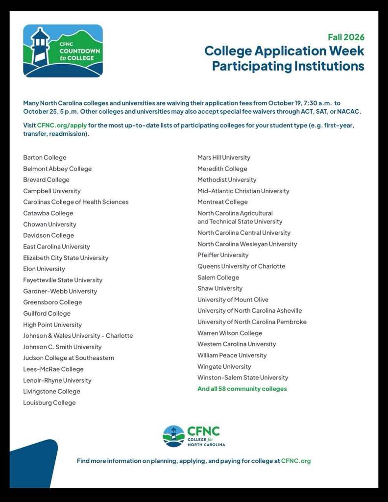 List of colleges participating in the college application week