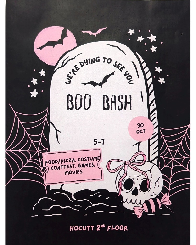 Boo Bash has moved to October 30th, in the Hocutt bldg., 2nd floor. From 5-7