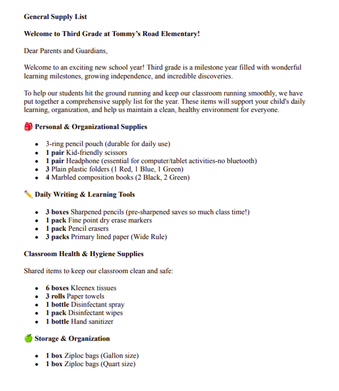 Supply list 3