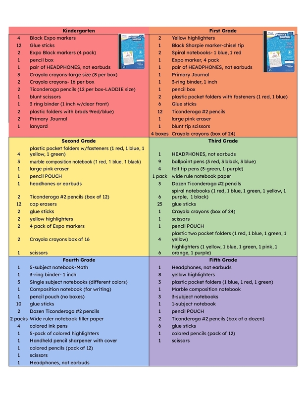 school supply list