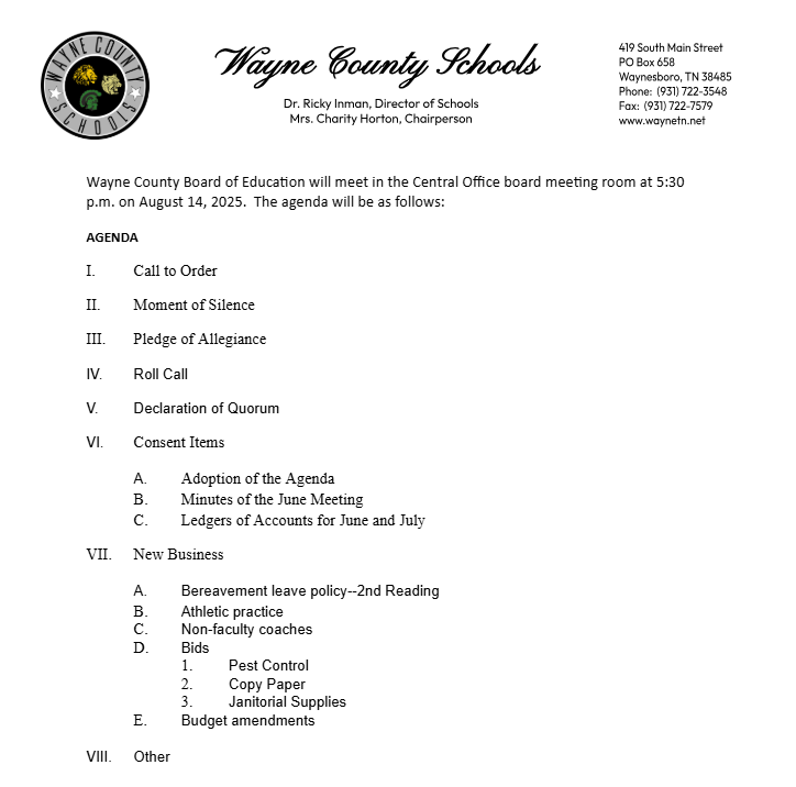 Wayne County School Board Meeting