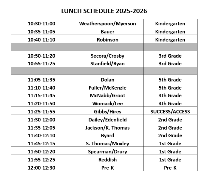 Lunch Schedule