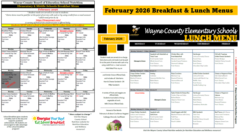 February 2026 Breakfast-Lunch Menus
