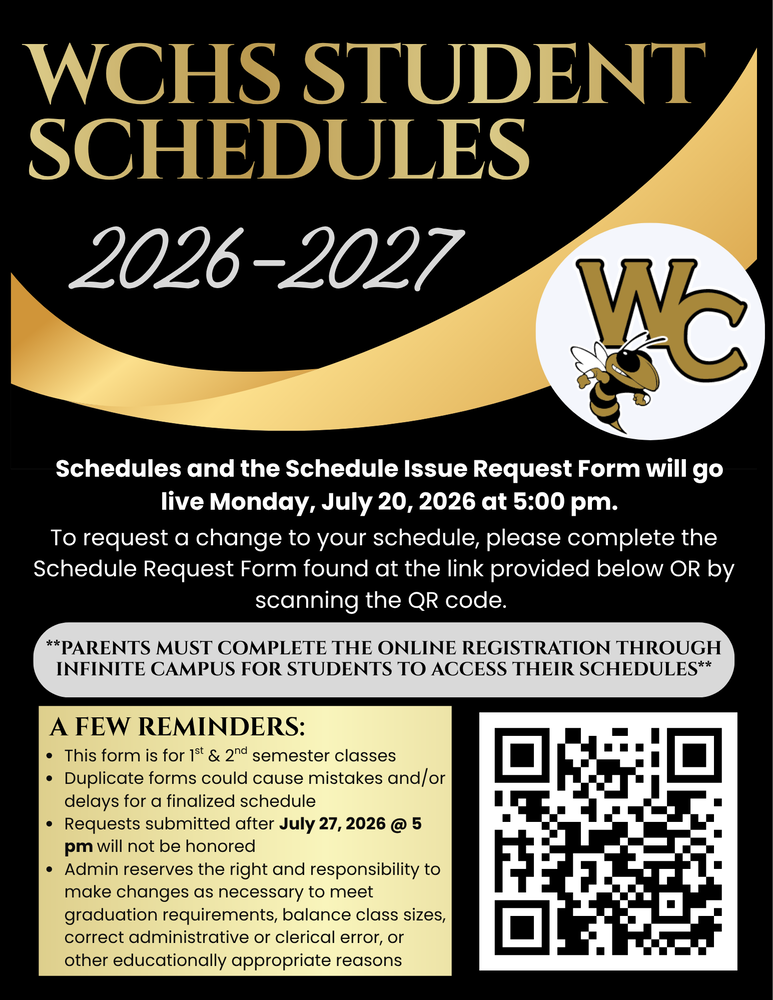 WCHS Student Schedules 2026-2027