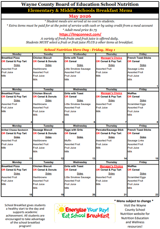 OES Breakfast Menu