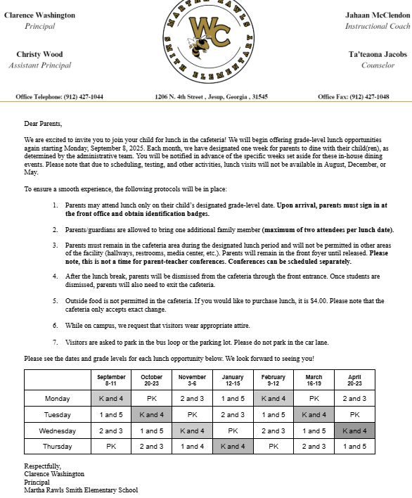 Parent Lunch Info
