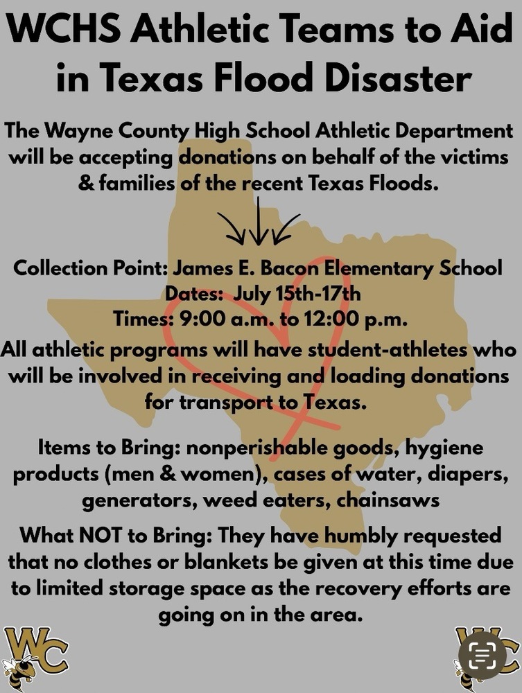 WCHS Athletic Teams to Aid in Texas Flood Disaster