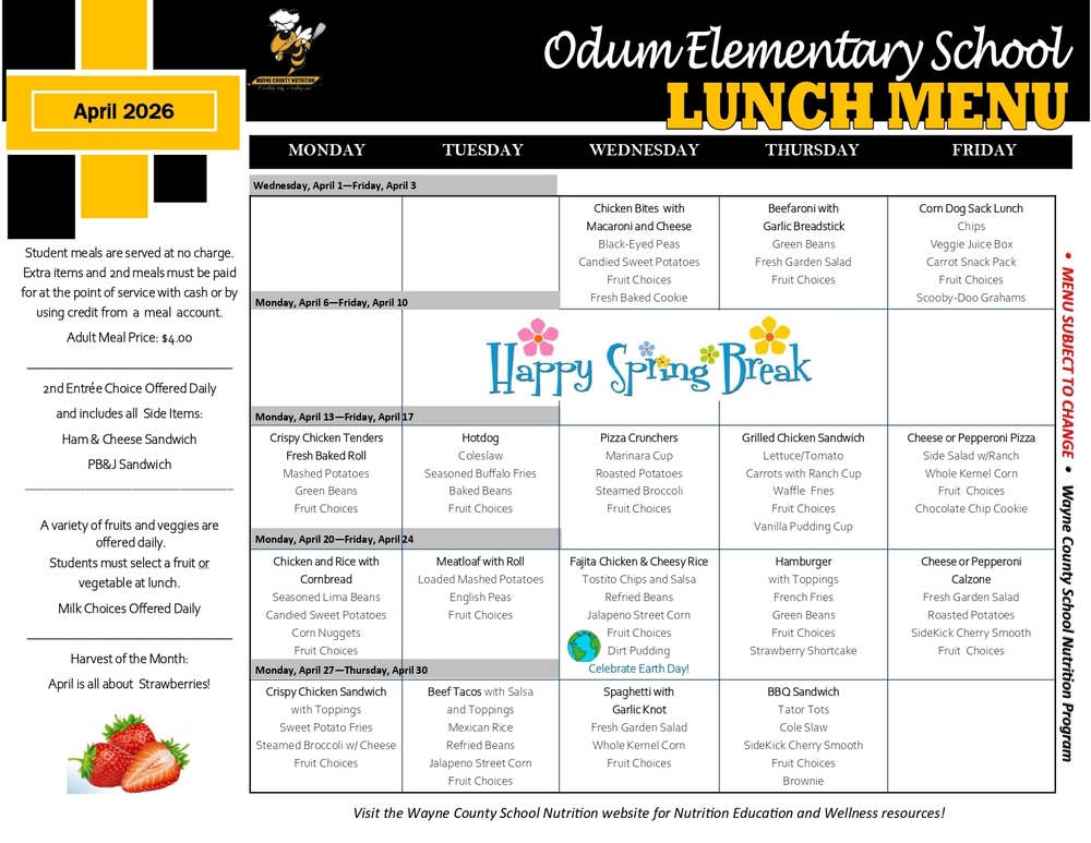 OES April Lunch Menu