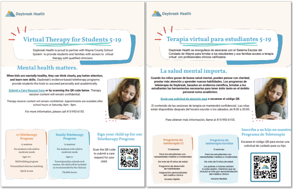 Parent Teletherapy Flyer No Cost - Out of School Hours