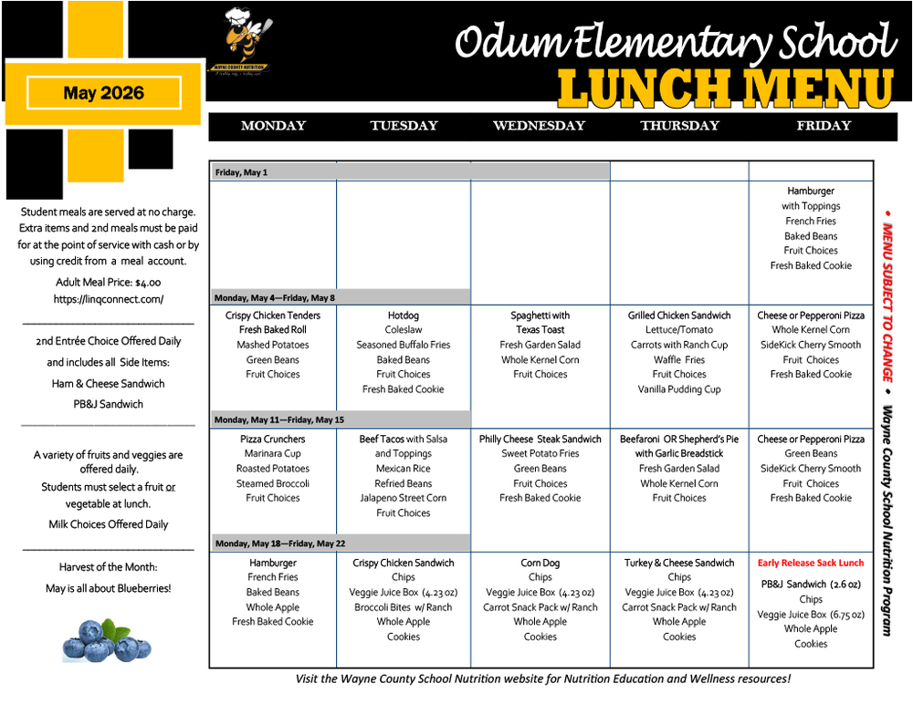 OES Lunch Menu 