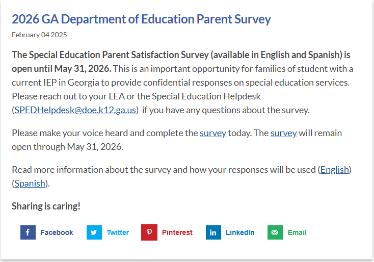 2026 GA Department of Education Parent Survey