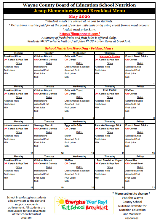 JES Breakfast Menu