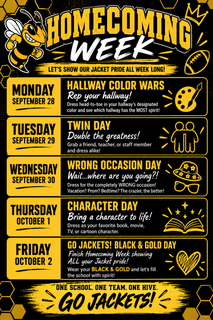 list of dress-up days for Homecoming week.