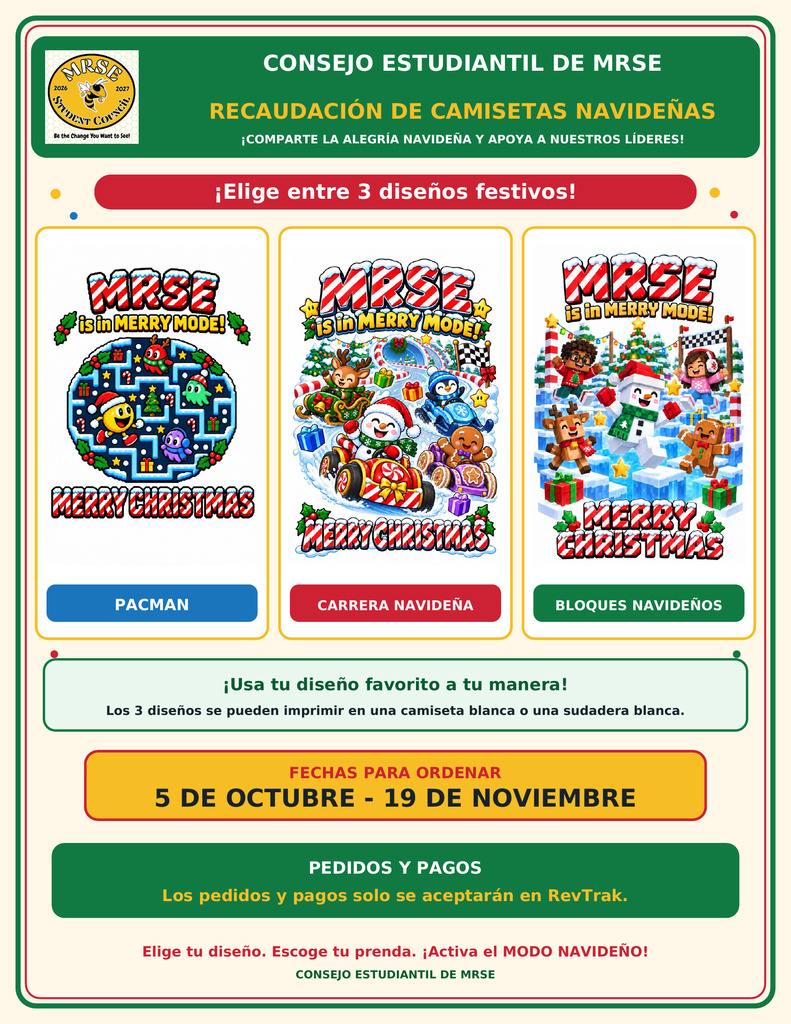 A green and white background displays Christmas T-shirt designs. Three festive options are available: one with Pac-Man, one with a snowman, and one with animals.
