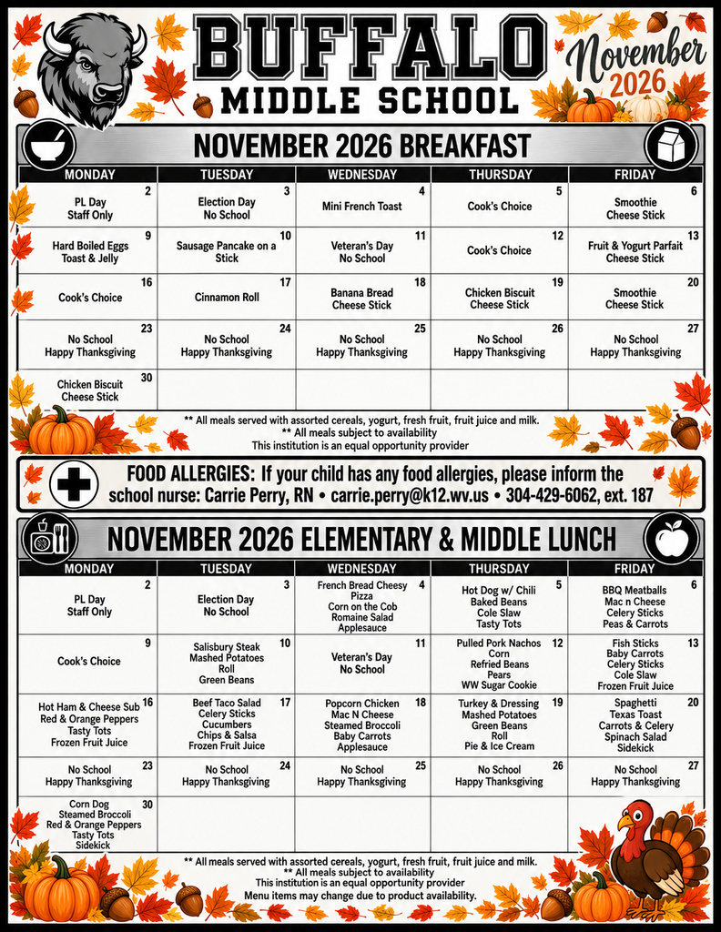 November 2026 Menu