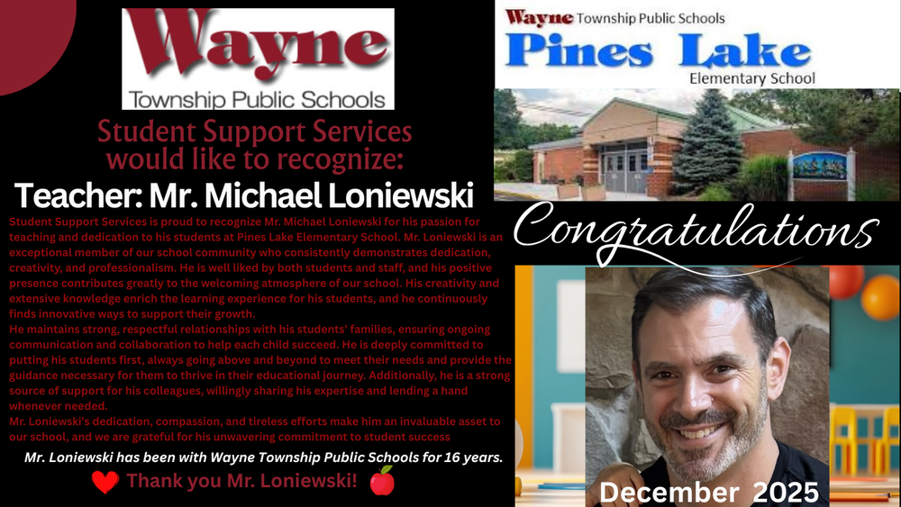 Mr. Loniewski SSS Teacher of the Month - December