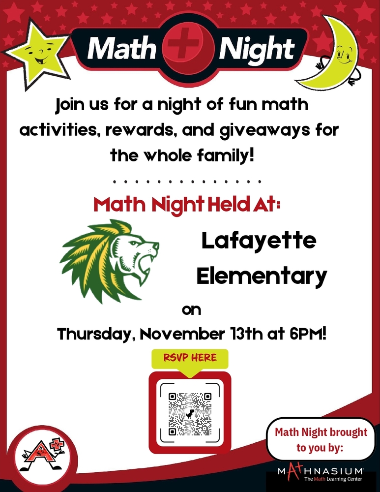 Family Math Night November 13 @ 6:00 in the Lafayette Gym