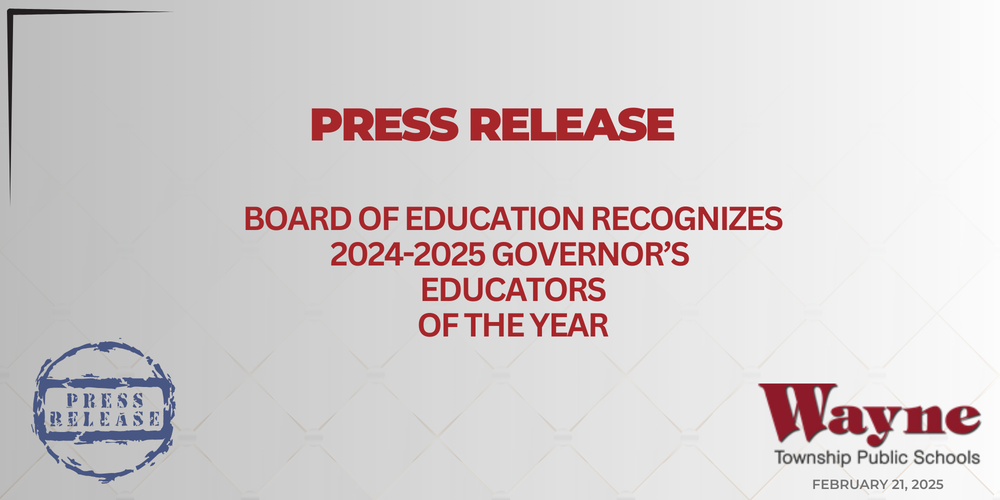 Wayne Township Board of Education Recognizes 2024-2025 Governor's Educators of the Year