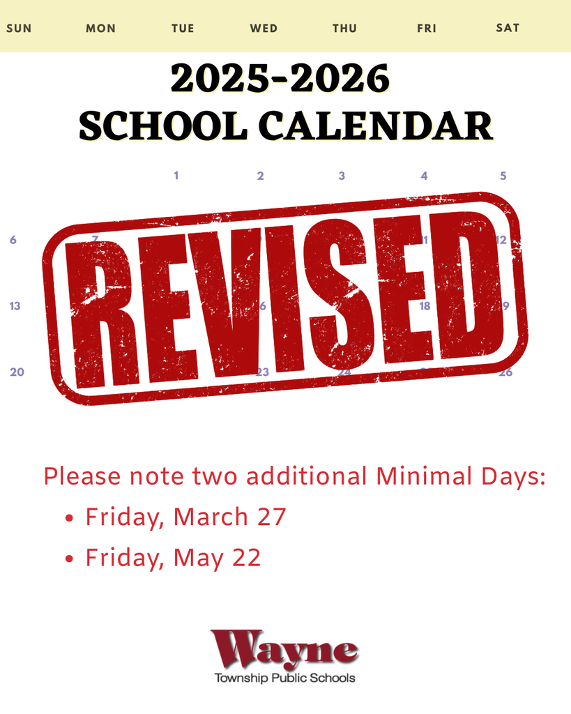 The 2025-2026 school calendar, previously approved on February 20, 2025, was revised and approved at the September 25, 2025 regular board meeting to include two additional minimal days. Please click here for the revised 2025-2026 school calendar.