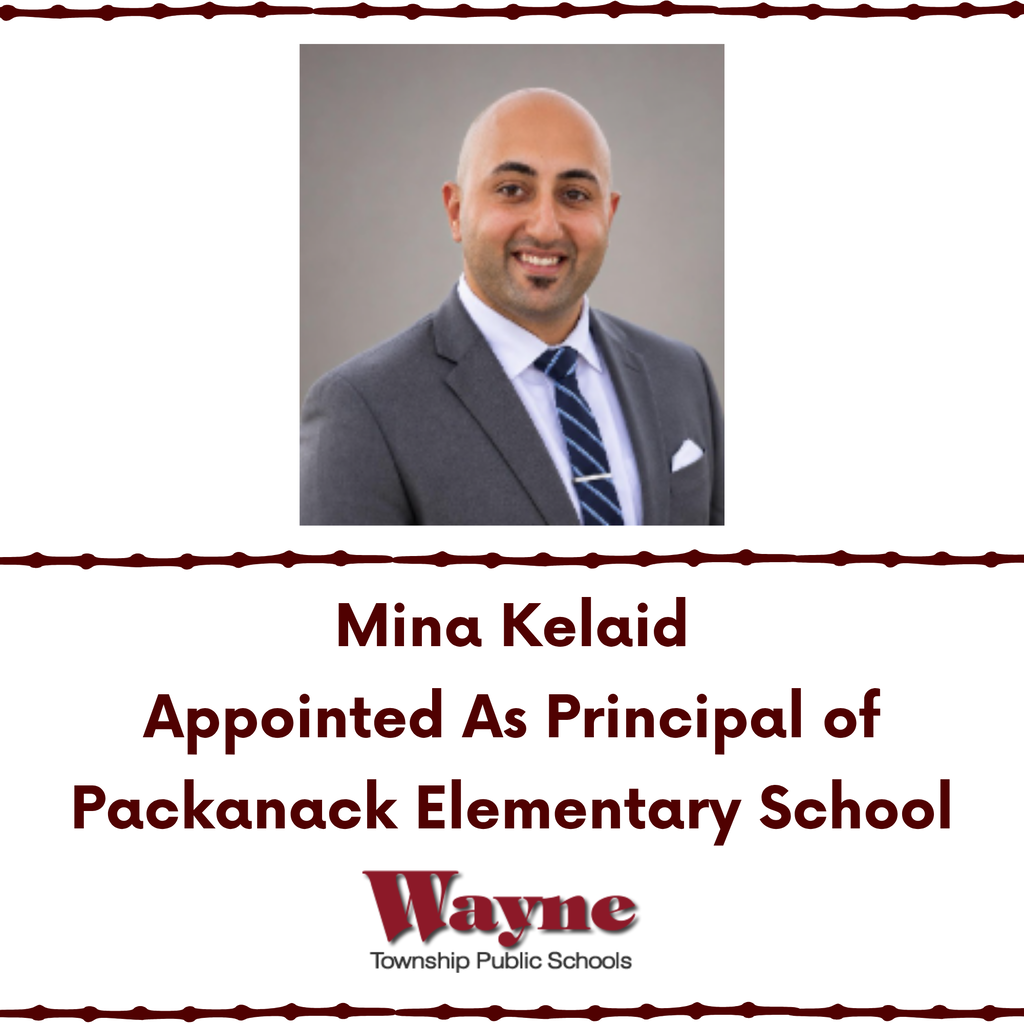An image of Mina Kelaid smiling in a gray suit with a blue tie. Text reads "Mina Kelaid Appointed As Principal of Packanack Elementary School."