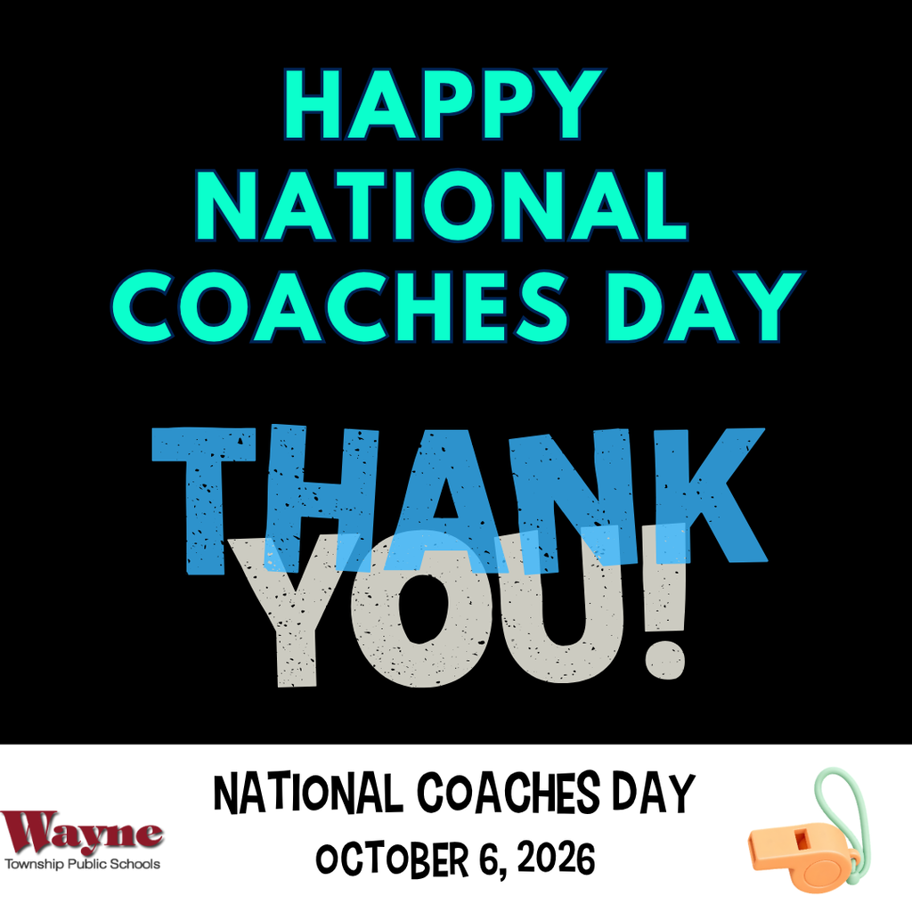 White and blue text on a black background. "Happy National Coaches Day" and "Thank You!" written in white.