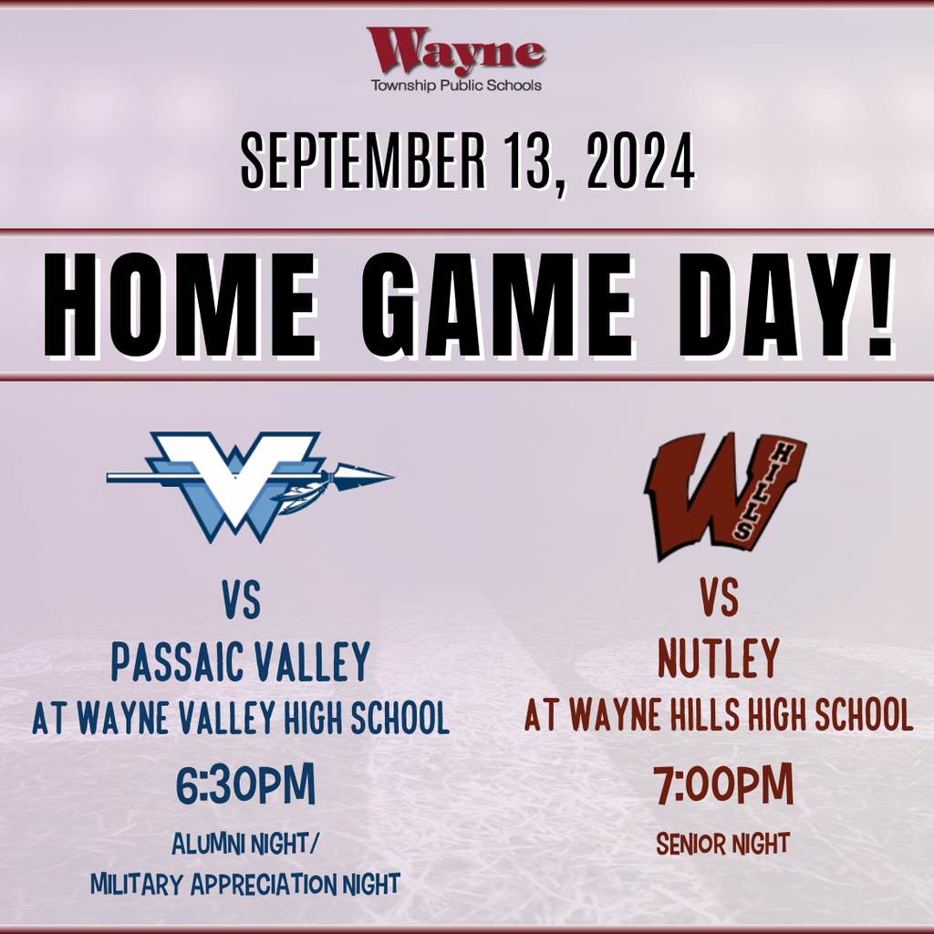 Home Game Day at Wayne Township Public Schools! Tonight - Friday, September 13, 2024 purchase tickets: WHHS: https://www.waynehillsathletics.com/HTtickets WVHS: https://www.waynevalleyathletics.com/HTtickets #wayneschoolsnj #waynehillshs #waynevalleyhs #waynehillsfootball #waynehillsathletics #waynevalleyfootball #waynevalley_athletics