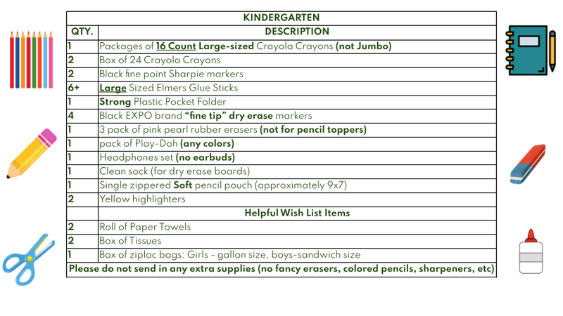 supply lists by grade level