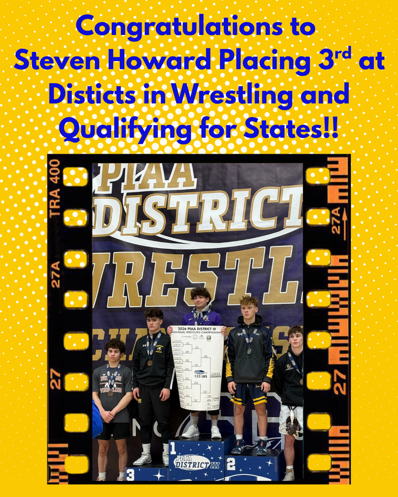 Congratulations to Steven Howard for placing 3rd in Sectionals in Wrestling and to advance to States in PIAA Wrestling.