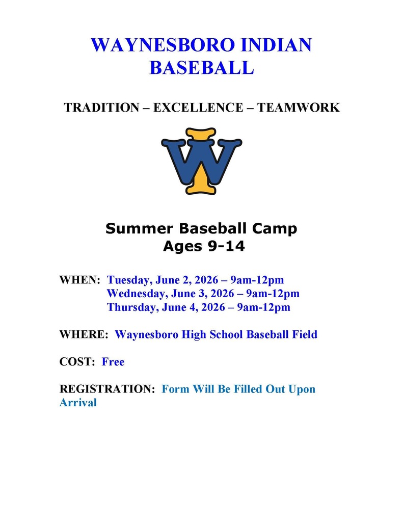 Waynesboro Indian Baseball Summer Baseball Camp