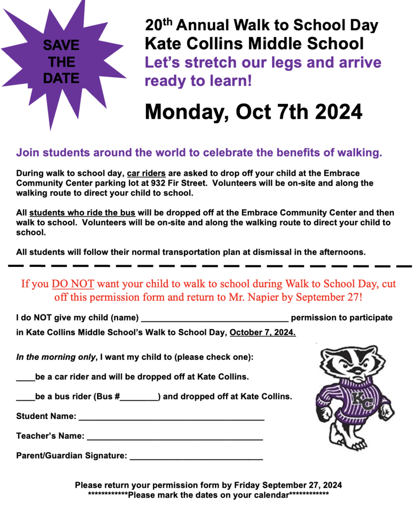 KCMS Walk to School Opt Out Form
