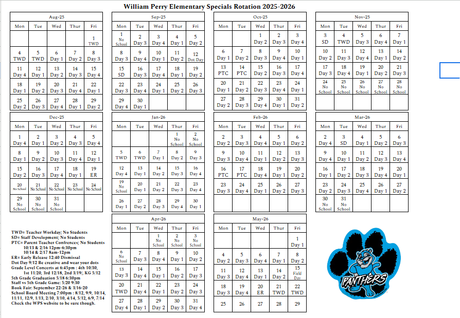 Specials Calendar