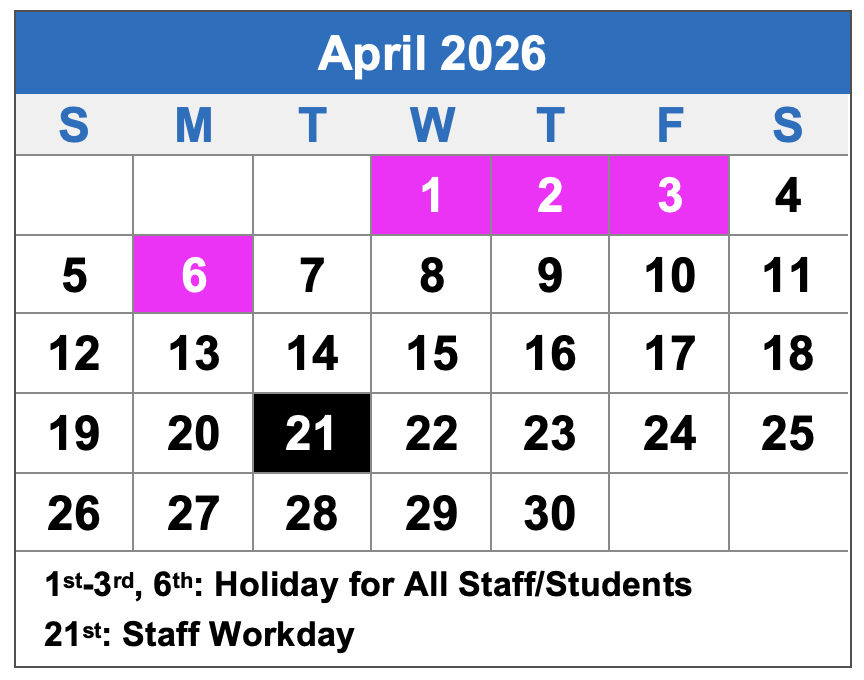 Updated April 2026 Approved Calendar