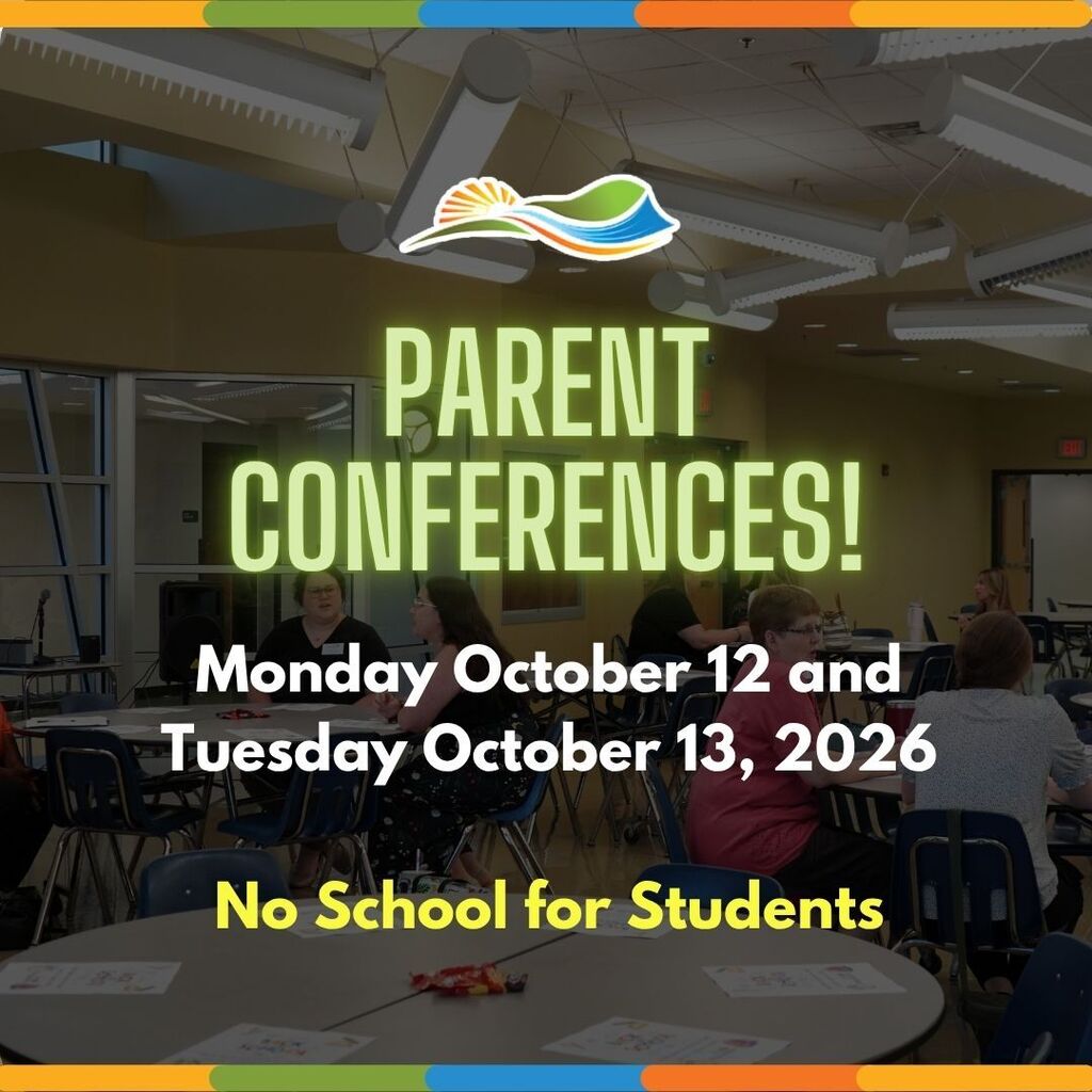 Graphic announcing Waynesboro Public Schools Parent Conferences on Monday, October 12, and Tuesday, October 13, 2026. There will be no school for students on either day. The background features teachers and families gathered around tables during a school event. The graphic includes the division logo and colorful orange, green, and blue accents.