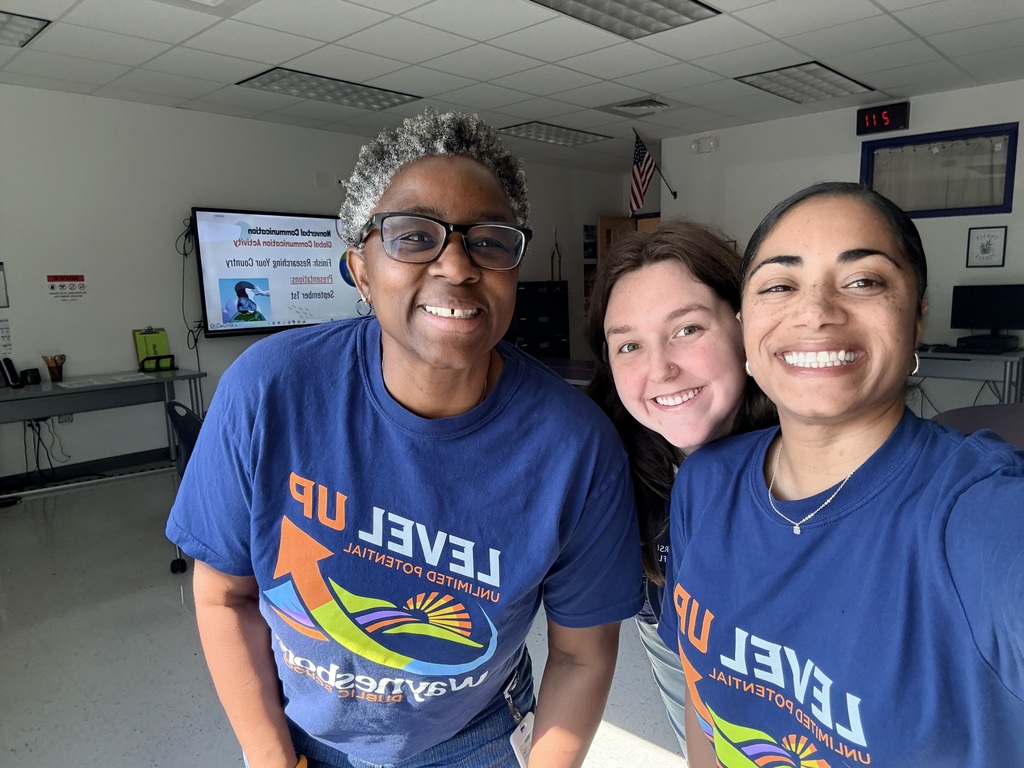 Waynesboro Public Schools staff members proudly wear their WPS Level Up shirts as part of Level Up Friday, a division-wide opportunity to celebrate school spirit, unity, and WPS pride.