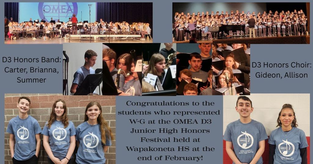 Congratulations to the students representing WG at the OMEA D3 Junior High Honors Festival