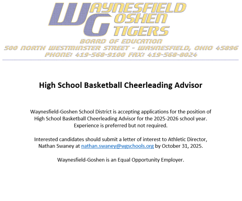 Cheerleading Advisor Opening 