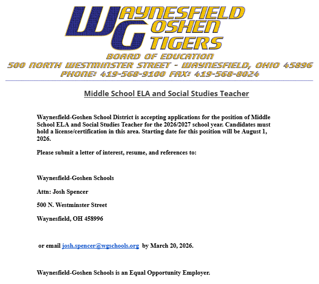 Middle School ELA & Social Studies Teacher 