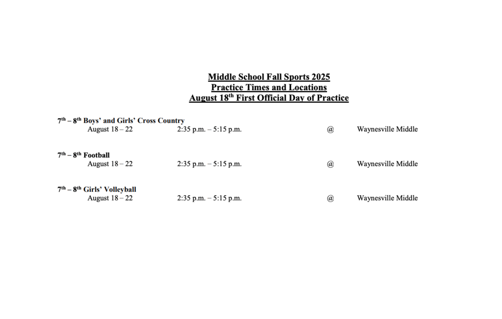 Middle school fall sports schedule 