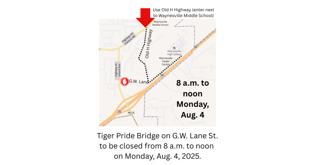 Tiger Pride Bridge on G.W. Lane St. to be closed from 8 to noon on Aug. 4, 2025.