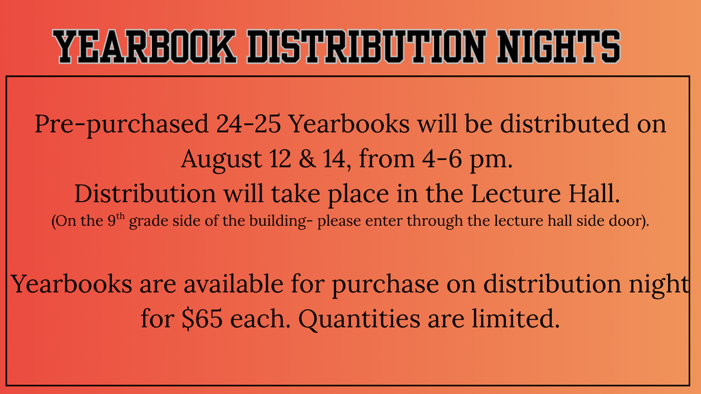 WHS will distribute yearbooks Aug. 12 and 14 Waynesville High School 24-25 yearbooks (that were pre-purchased) will be distributed from 4 to 6 p.m. on Aug. 12 and on Aug. 14 in the Lecture Hall at WHS. The Lecture Hall is located on the 9th grade side of the building. Please enter through the Lecture Hall side door. A limited number of 24-25 yearbooks are available for purchase on distribution nights for $65 each.