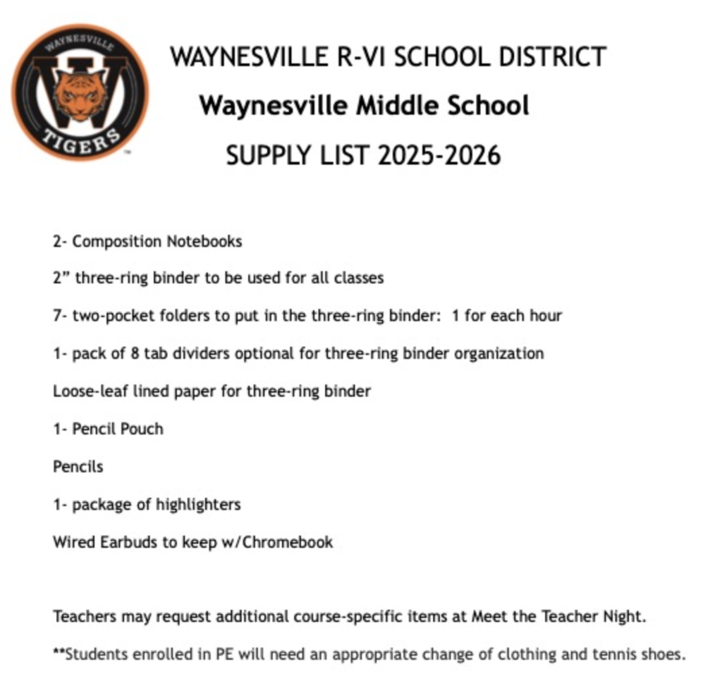 WMS Supply List 2025-26