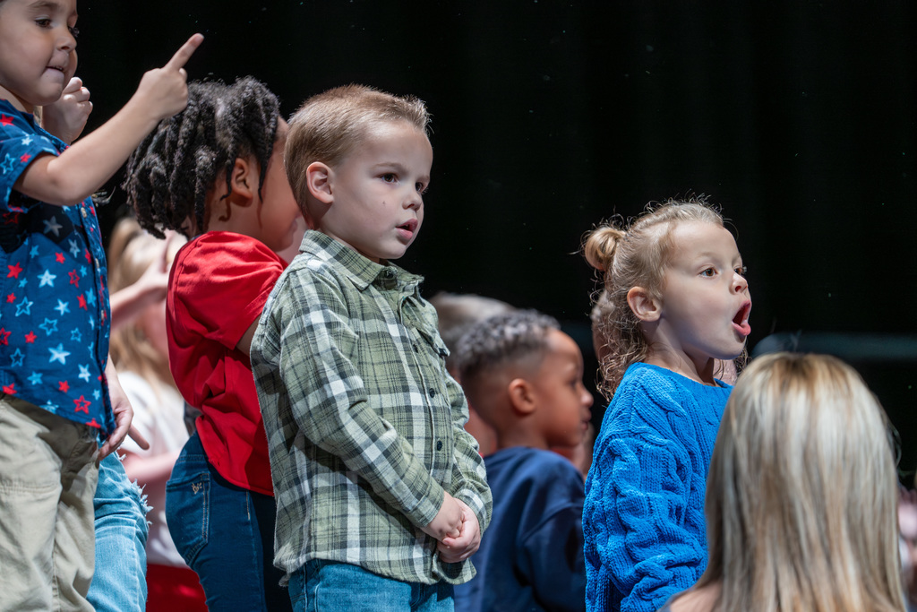 Preschool students perform a Veterans Day Program on Nov 3, 2025
