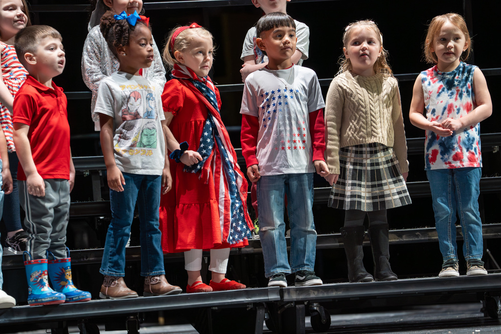 Preschool students perform a Veterans Day Program on Nov 3, 2025