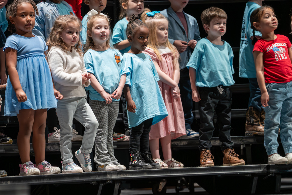 Preschool students perform a Veterans Day Program on Nov 3, 2025