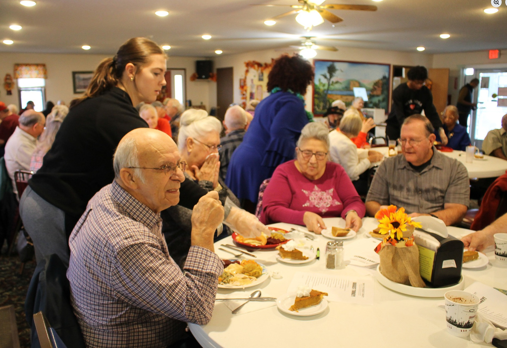 Waynesville High School students assisted with the Thanksgiving meal at the Waynesville-St. Robert Senior Citizens Center. Students from both HOSA (future health professionals) and the varsity girls basketball team and their sponsors/coaches helped make the day special. In addition, the basketball players and coaches selected angels from the tree to sponsor for the holidays and later purchased them gifts.
