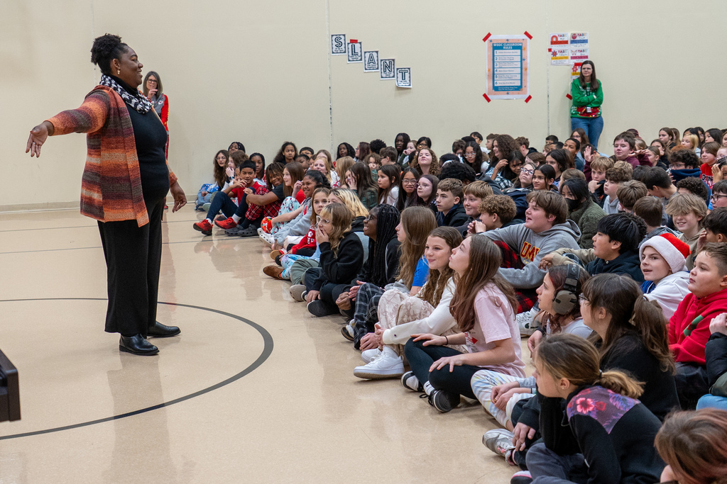 The Waynesville High School Chamber Choir performed holiday tunes before an audience of students at the Waynesville Sixth Grade Center on Dec. 12, 2025. 