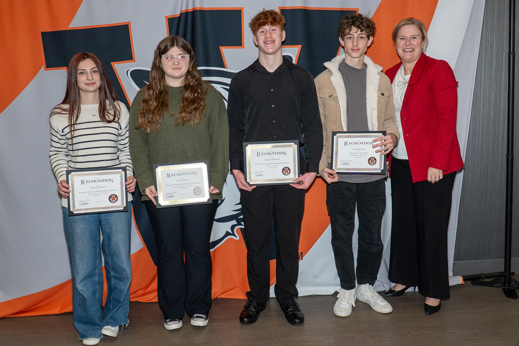 4 WHS students recognized at school board meeting    Four Waynesville High School band students were recognized for their All-State honors during the Waynesville R-VI Board of Education meeting by Courtney Long, executive director of secondary instruction, on Dec. 15, 2025.     Kayden Wass (trombone) was selected to the 2026 Missouri All-State Band and will perform at the Missouri Music Educators Conference Jan. 28-31, 2026. Landon Boswell (tuba), Sarah Pierce (contra clarinet), and Chloe Williams (alto clarinet), were named to the Missouri All-State Honorable Mention Band.     Pictured left to right are WHS students Chloe Williams, Sarah Pierce, Landon Boswell and Kayden Wass, and Courtney Long, executive director of secondary instruction. 